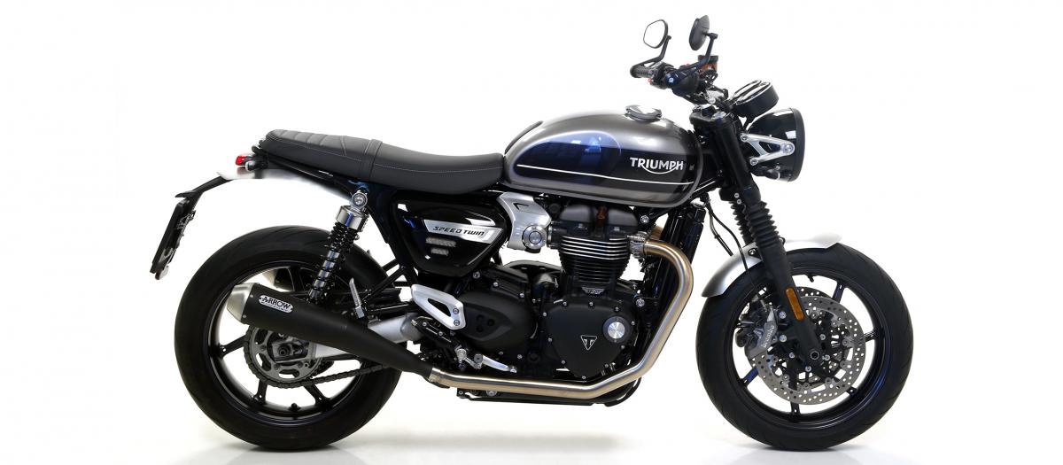 TRIUMPH THRUXTON/SPEED TWIN 1200/1200R HOMOLO.DARK NICHROM PRO-RACE RH+LH WITH CARBON END CAP FOR ORIGINAL COLLEC.