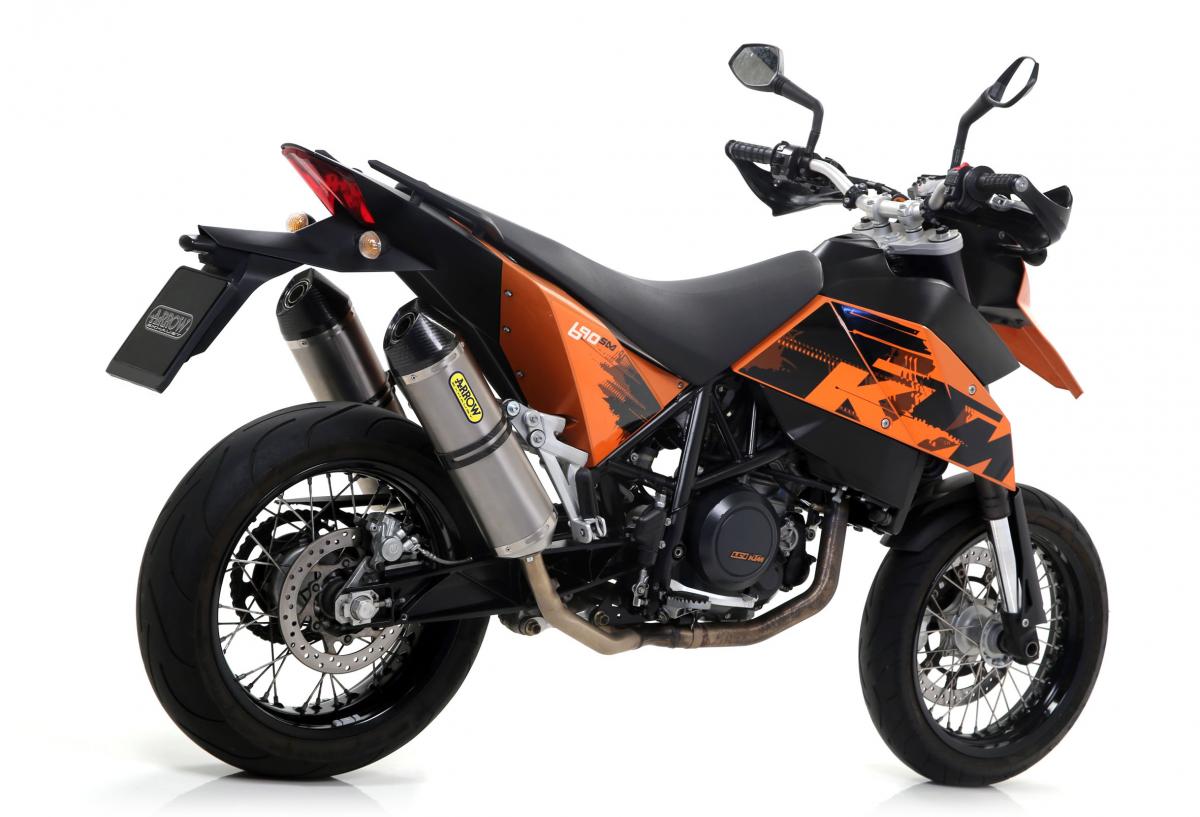 KTM 690 SM '06/12 HOMOLOGATED ALUMINIUM RACE-TECH RH+LH SILENCERS WITH CARBON END CAP FOR ORIGINAL COLLECTORS